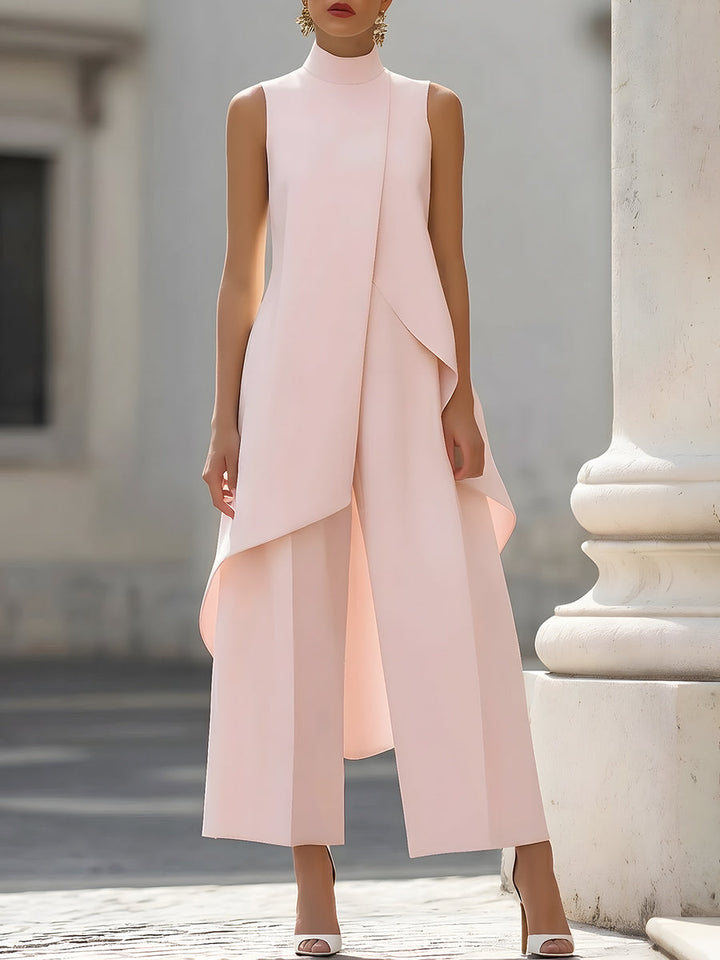 Asymmetric Layered Sleeveless Top & Wide-Leg Pants Set