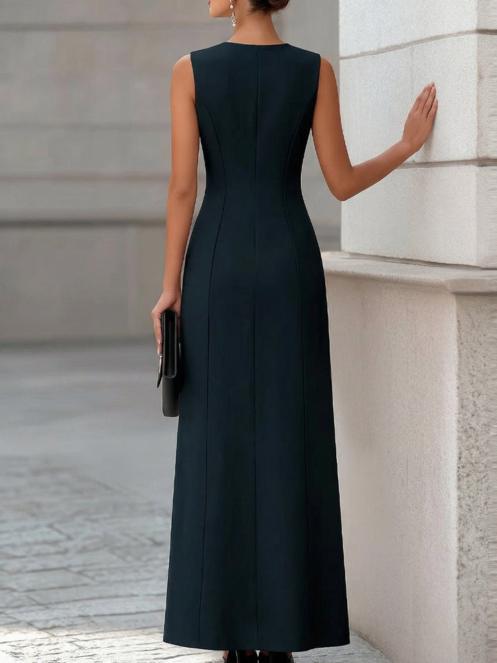 Sleeveless Seam Sculpted Front Slit Maxi Dress