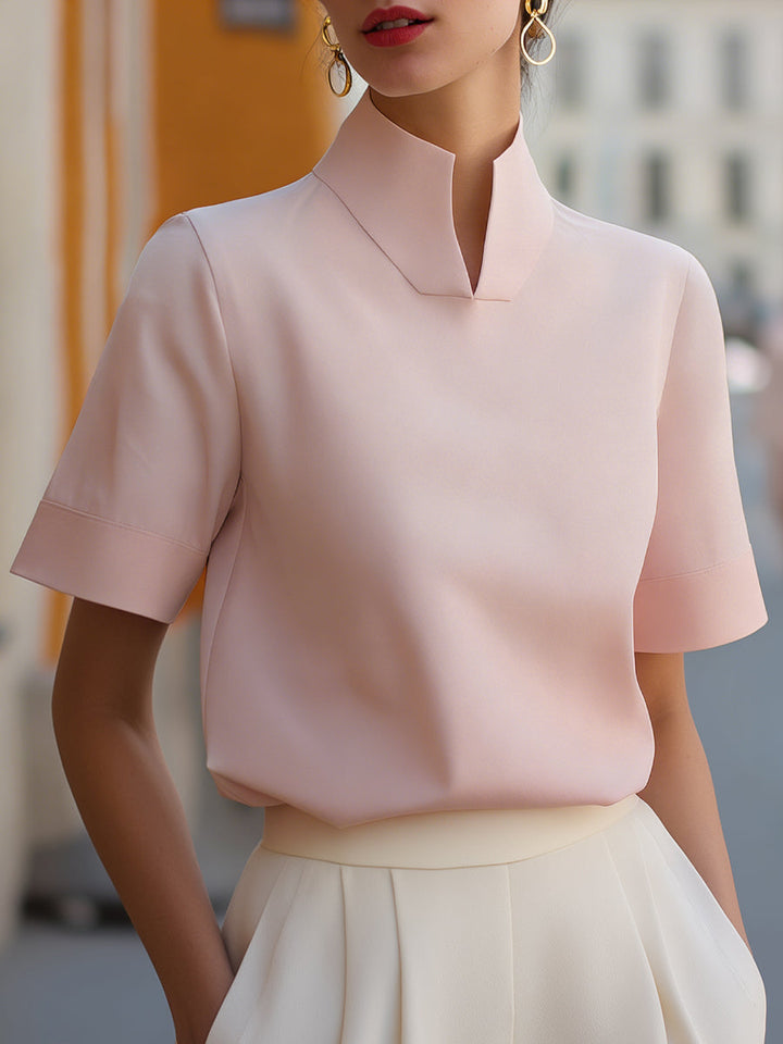 Stand Collar Minimalist Structured Blouse