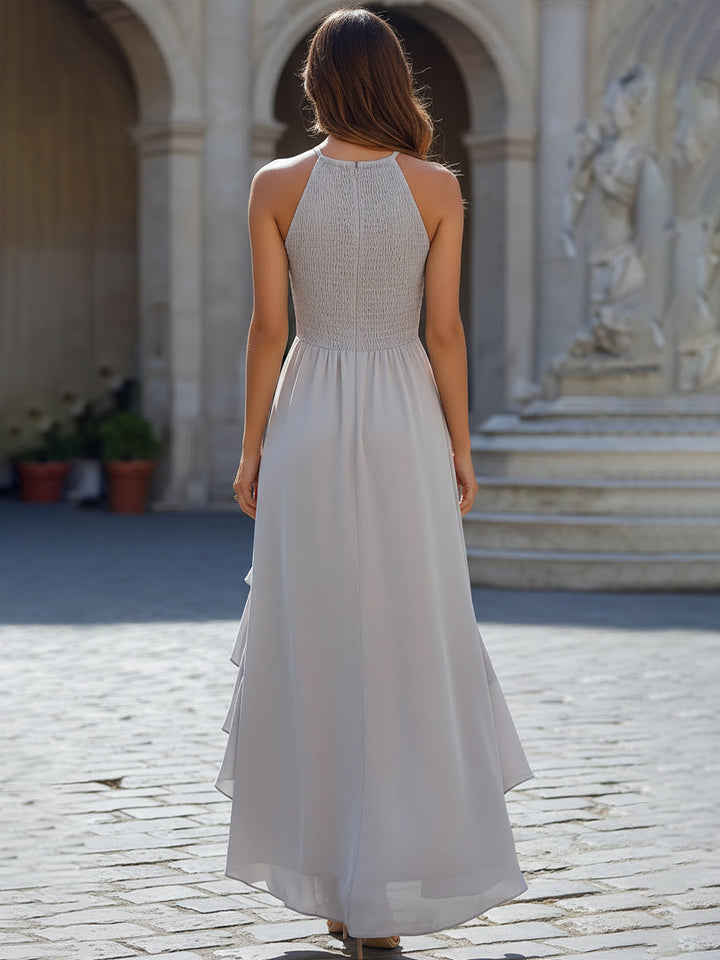 Halter Neck High-Low Ruffle Hem Maxi Dress