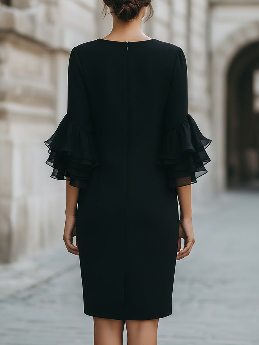 Black Dress With Ruffled Sheer Sleeves