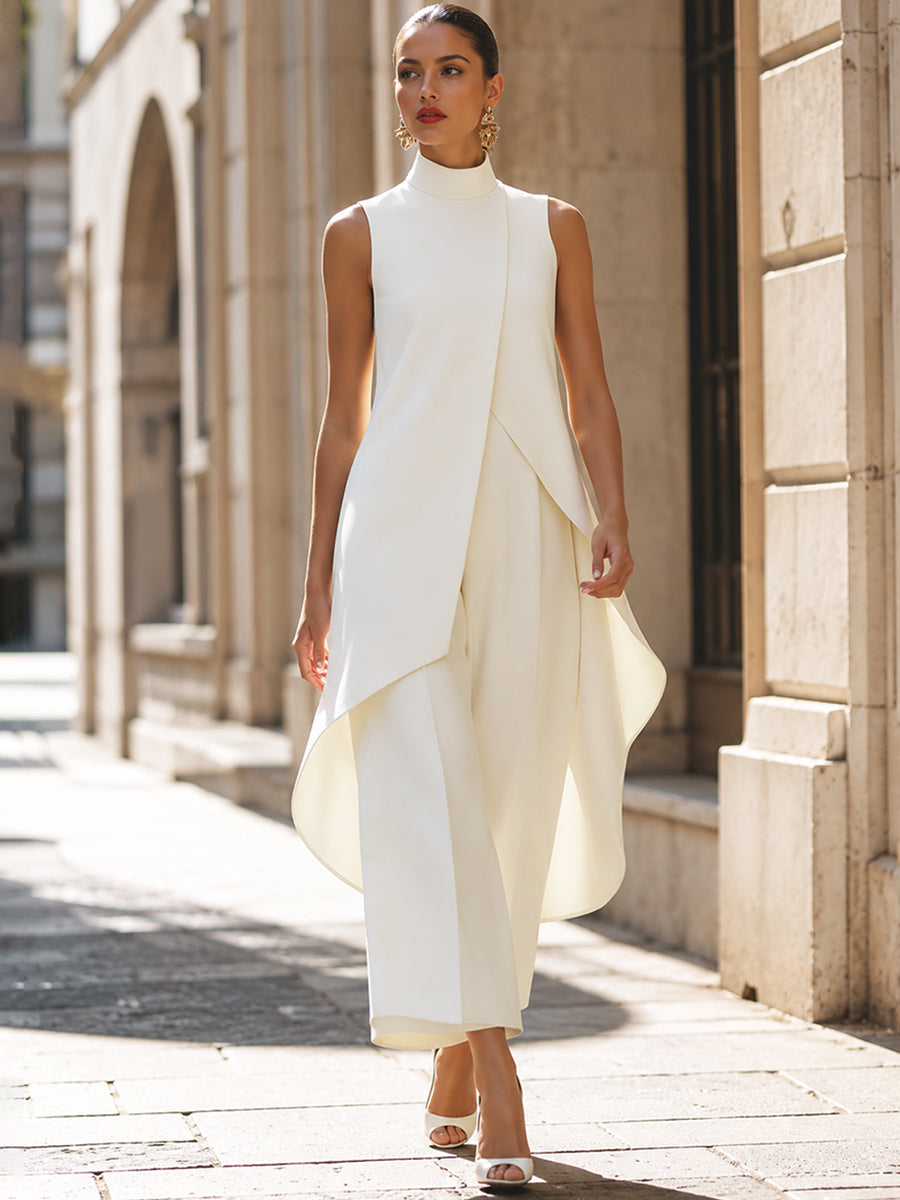 Asymmetric Layered Sleeveless Top & Wide-Leg Pants Set