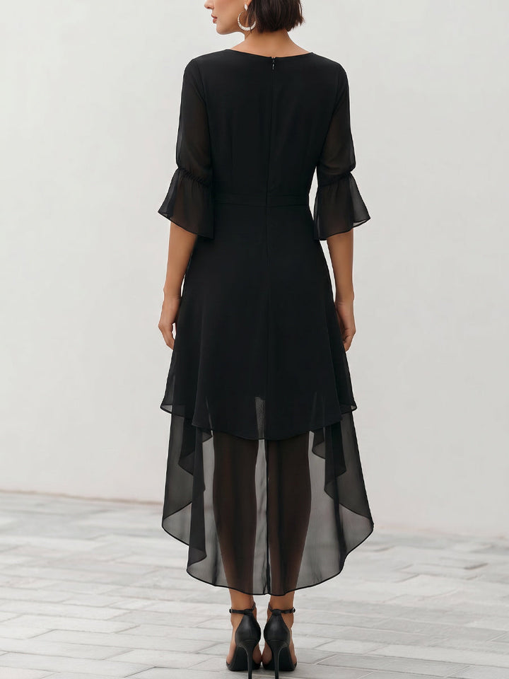 Asymmetric Layered Chiffon Hem Midi Dress