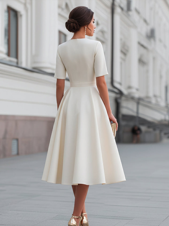 Short Sleeve Zip-Front Fit And Flare Midi Dress