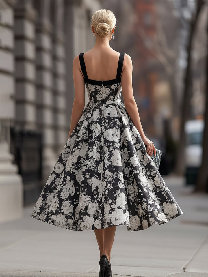 Square Neck Floral A-Line Maxi Dress