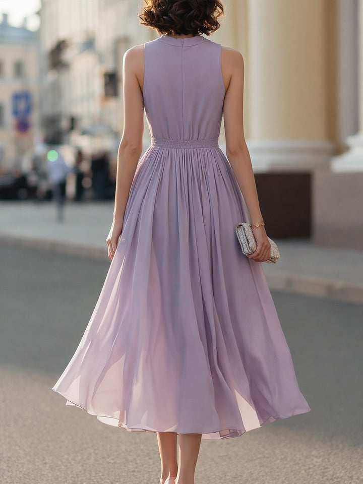 Sleeveless Pleated Waist Midi Dress