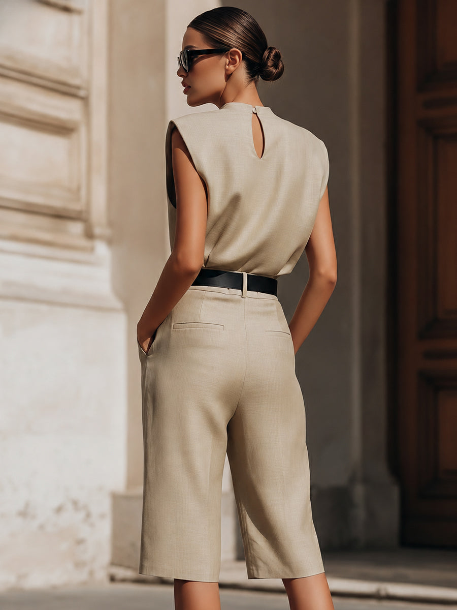 Minimalist Structured Sleeveless Top And Tailored Bermuda Shorts Set