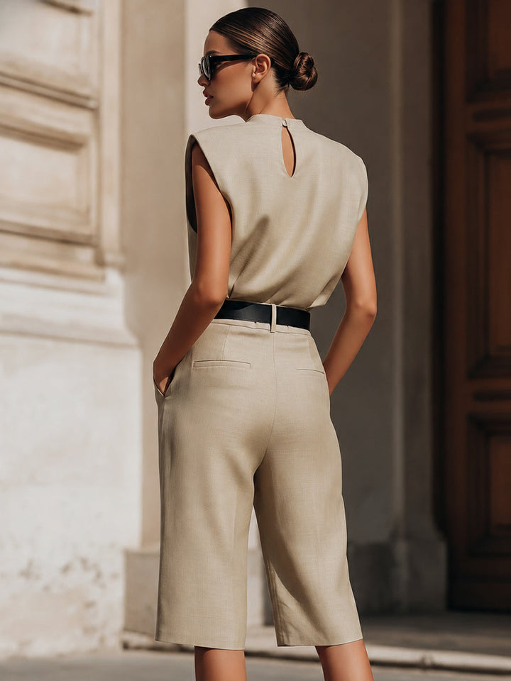 Minimalist Structured Sleeveless Top And Tailored Bermuda Shorts Set