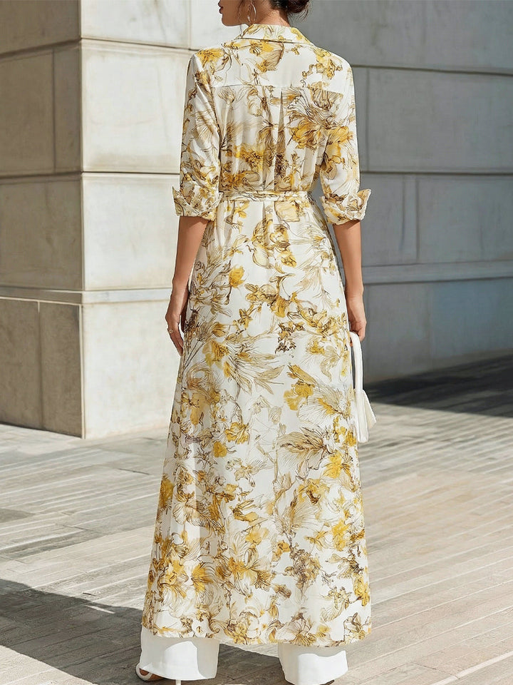 Floral Printed Chiffon Shirt Dress