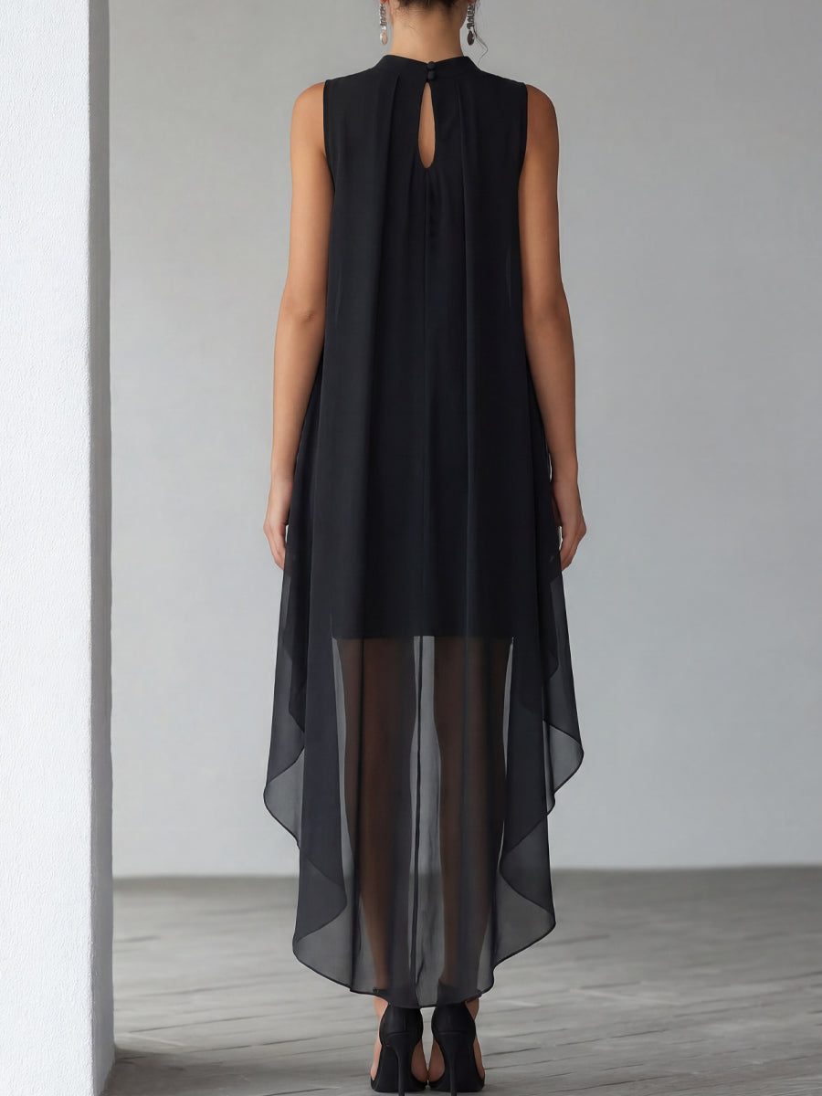 Asymmetrical Layered Chiffon Overlay Cocktail Dress