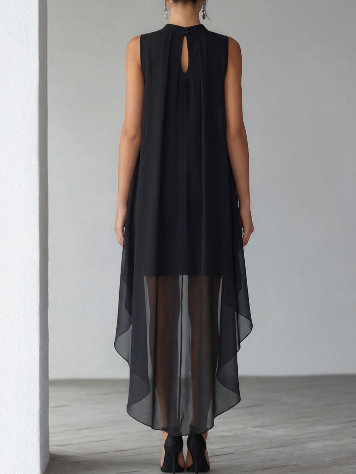 Asymmetrical Layered Chiffon Overlay Cocktail Dress