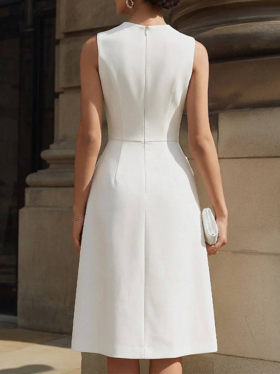 Structured Sleeveless Flap Pocket Midi Dress