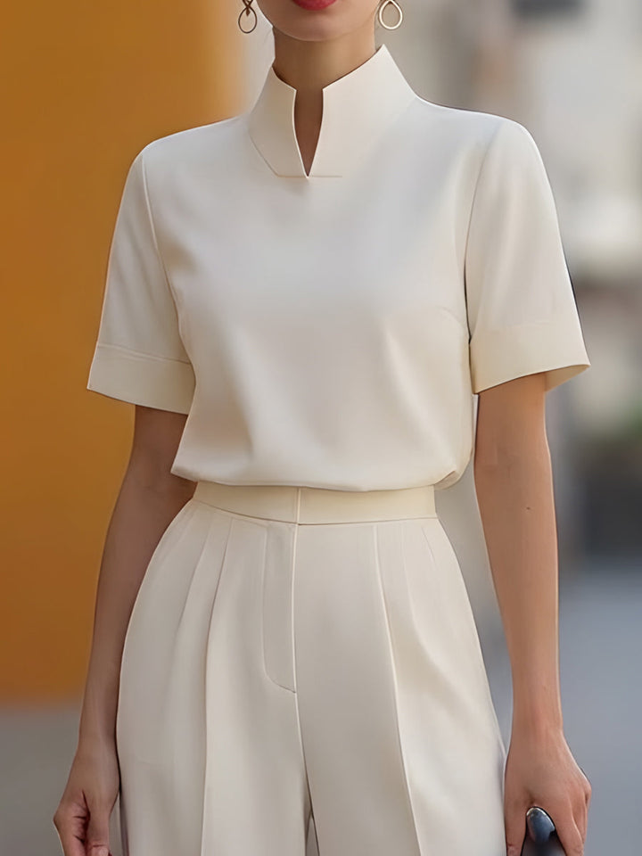 Minimalist Structured High-Neck Wide-Leg Two-Piece Set