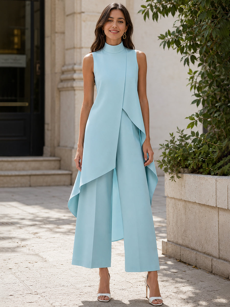Asymmetric Layered Sleeveless Top & Wide-Leg Pants Set