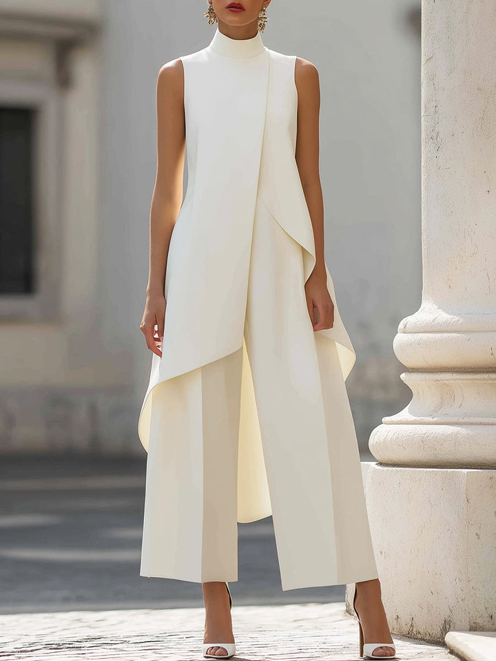Asymmetric Layered Sleeveless Top & Wide-Leg Pants Set