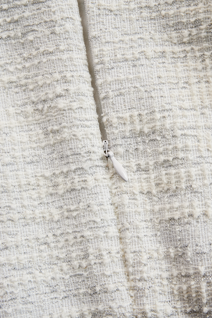 Ivory Tweed Fringe-Tiered Midi Dress