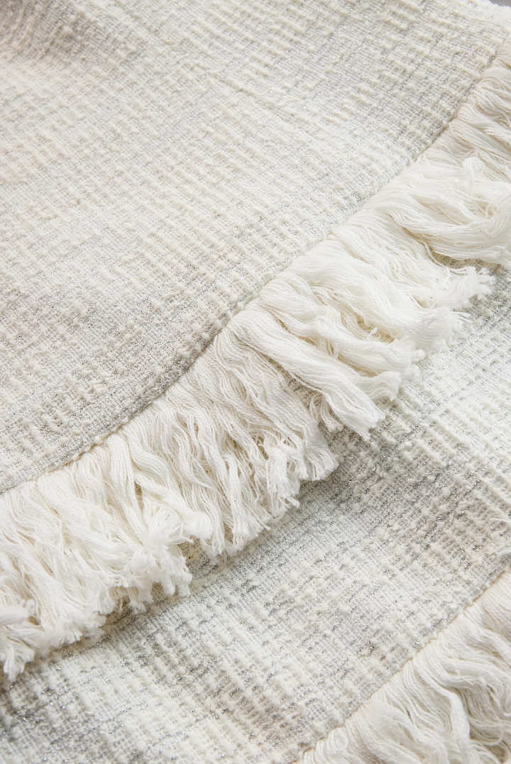 Ivory Tweed Fringe-Tiered Midi Dress