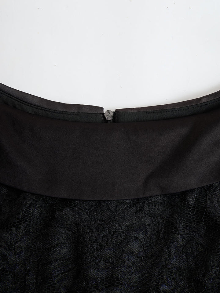 Black Lace Off-Shoulder Midi Sheath Dress With Satin Collar
