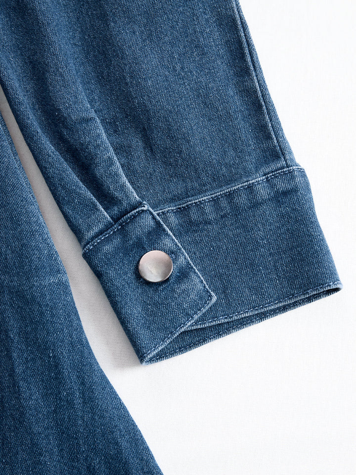 Elegant Zippered Belted Denim Midi Dress