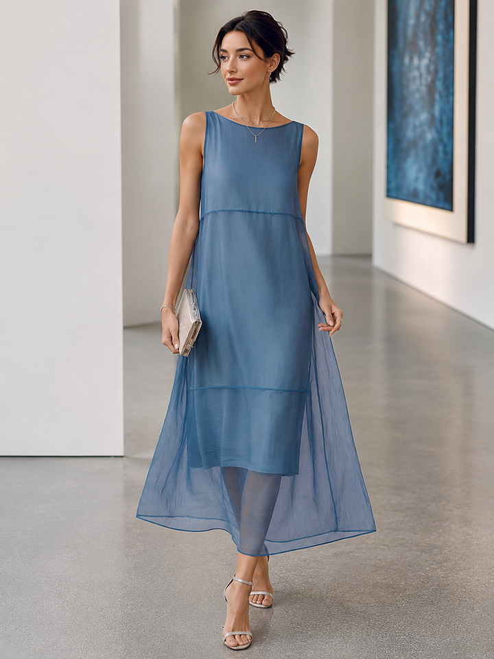 Sheer Layered Chiffon Midi Dress