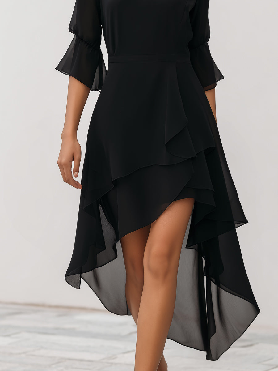 Asymmetric Layered Chiffon Hem Midi Dress