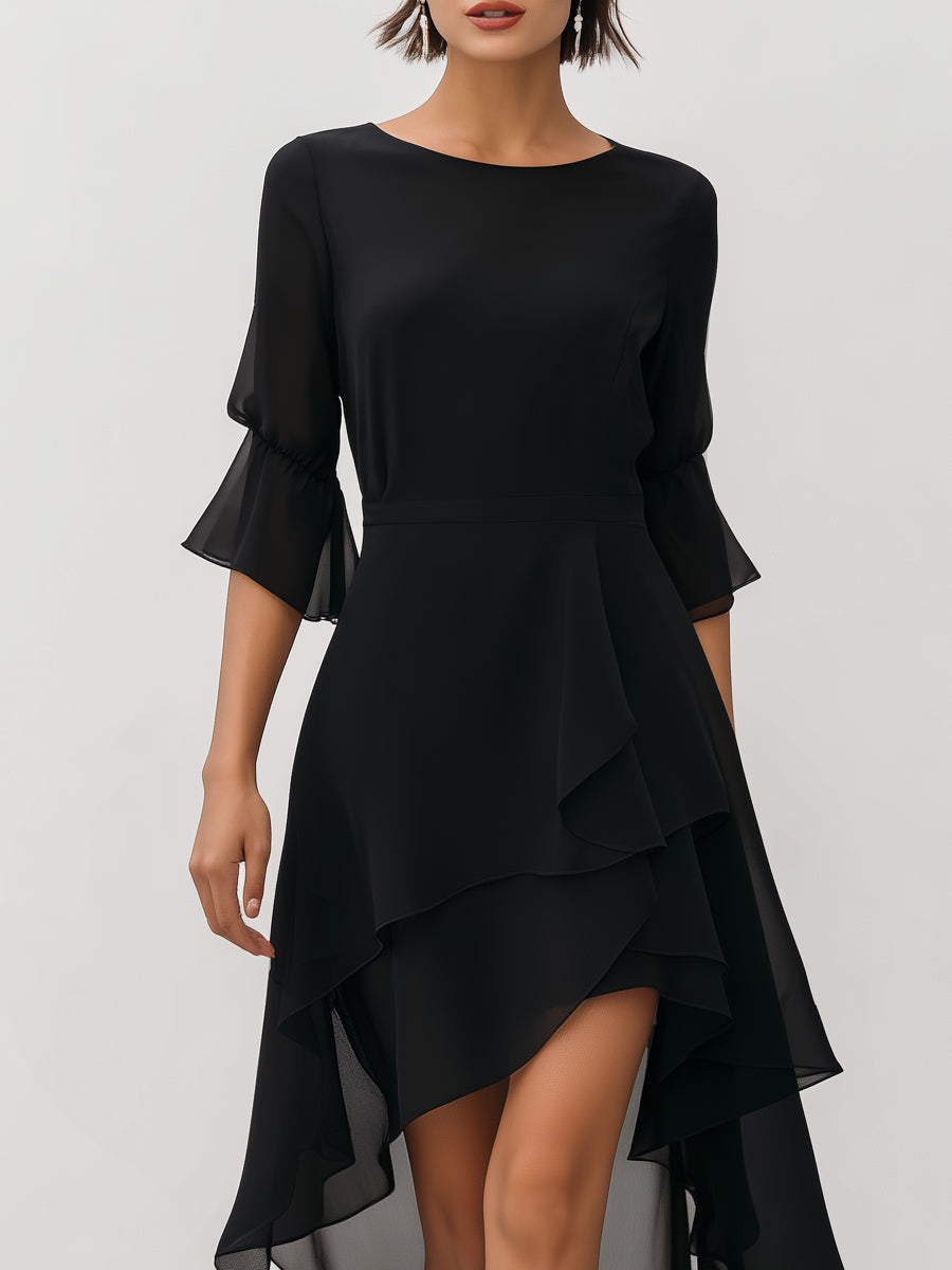 Asymmetric Layered Chiffon Hem Midi Dress