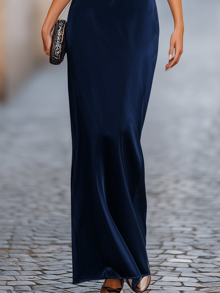 Relaxed Batwing Sleeve Fluid Column Maxi Dress