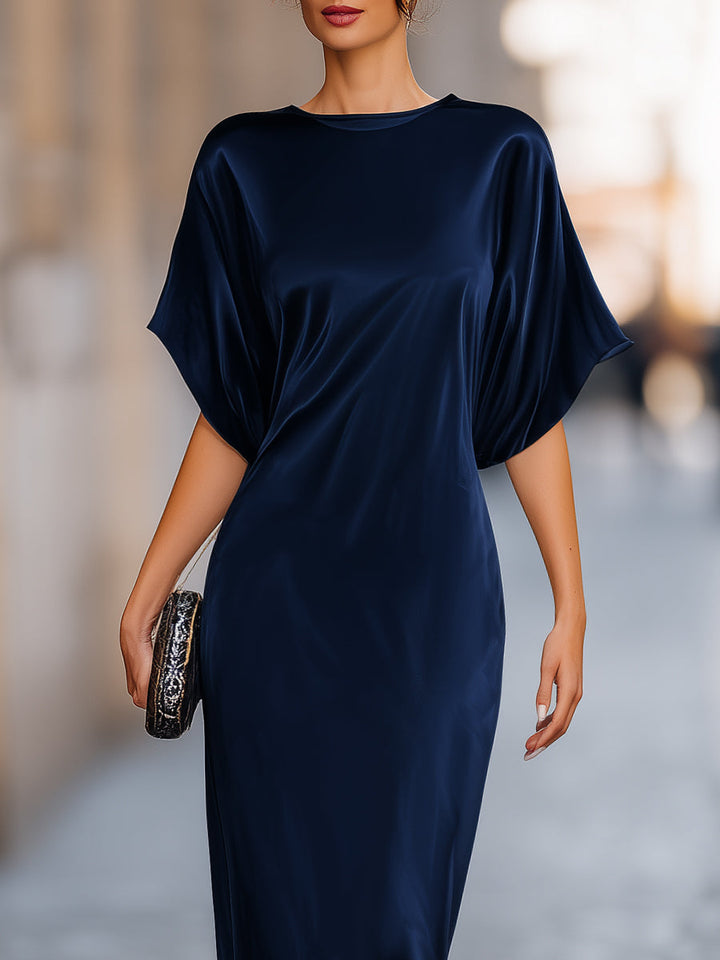 Relaxed Batwing Sleeve Fluid Column Maxi Dress