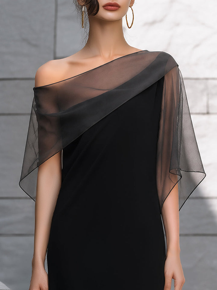 Sheer Overlay Asymmetrical One-Shoulder Midi Dress