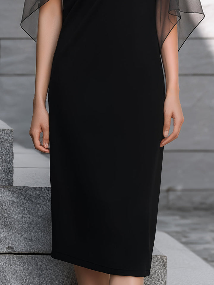 Sheer Overlay Asymmetrical One-Shoulder Midi Dress