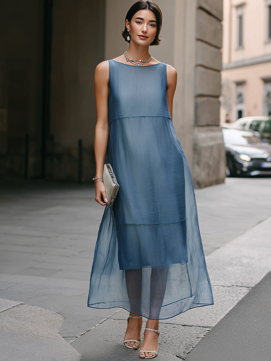 Sheer Layered Chiffon Midi Dress