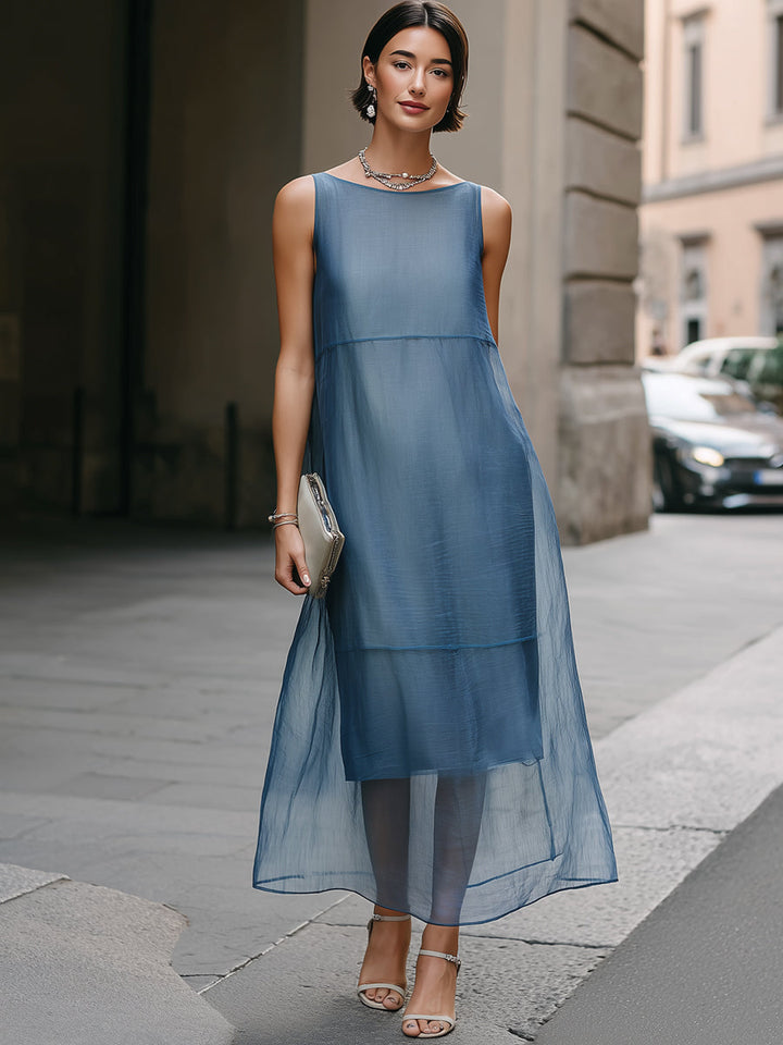 Sheer Layered Chiffon Midi Dress