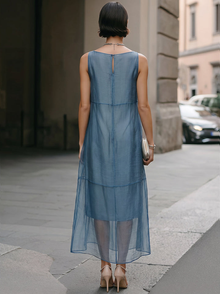 Sheer Layered Chiffon Midi Dress