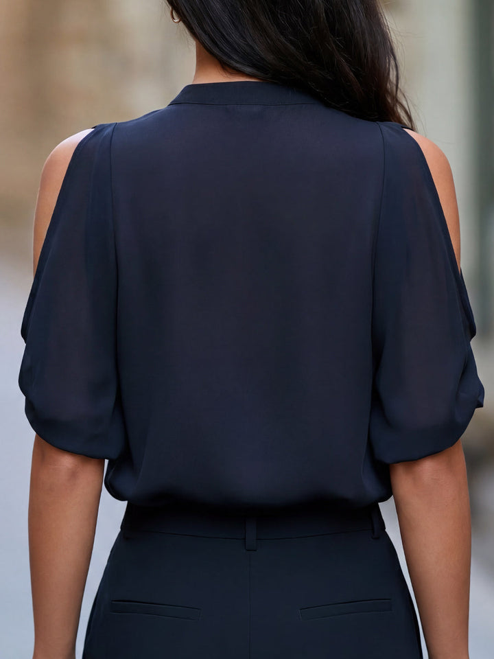 V-Neck Split Draped Short Sleeve Blouse
