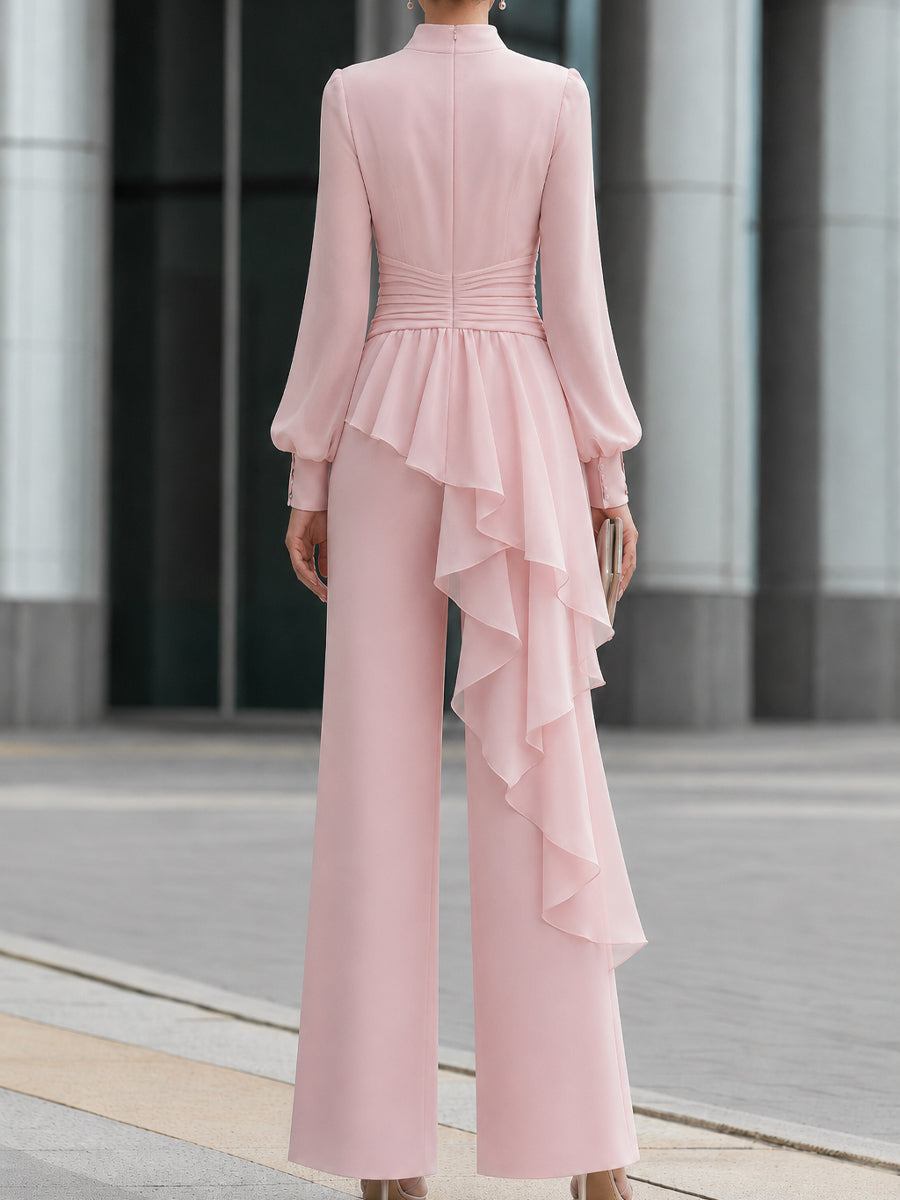 Elegant Draped Ruffle Top Wide-Leg Pants Set