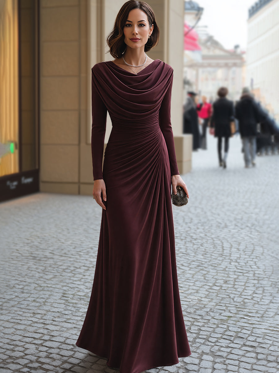 Draped Cowl Neck Ruched Maxi Dress