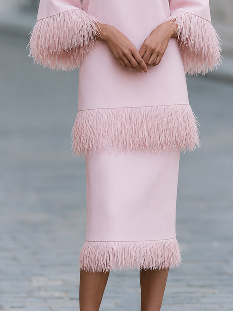 Tassel-Trimmed Layered Midi Dress