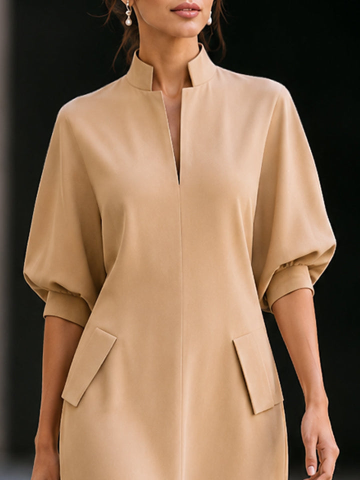 Stand Collar Batwing Sleeve Maxi Dress