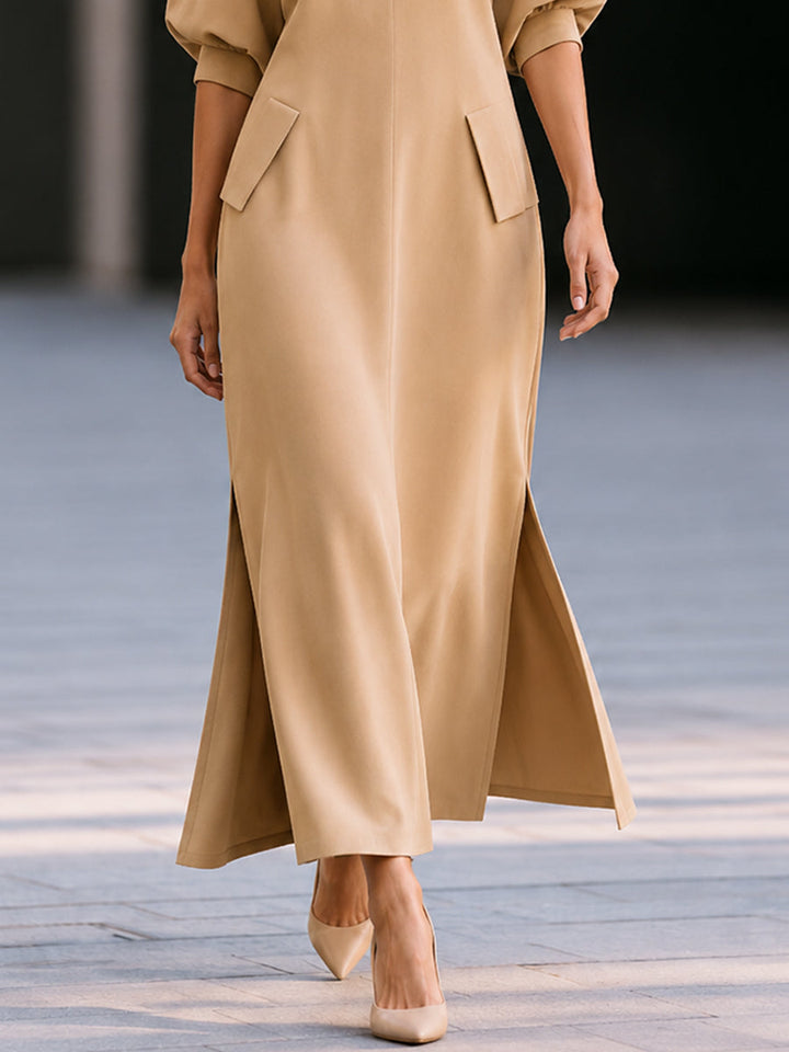 Stand Collar Batwing Sleeve Maxi Dress