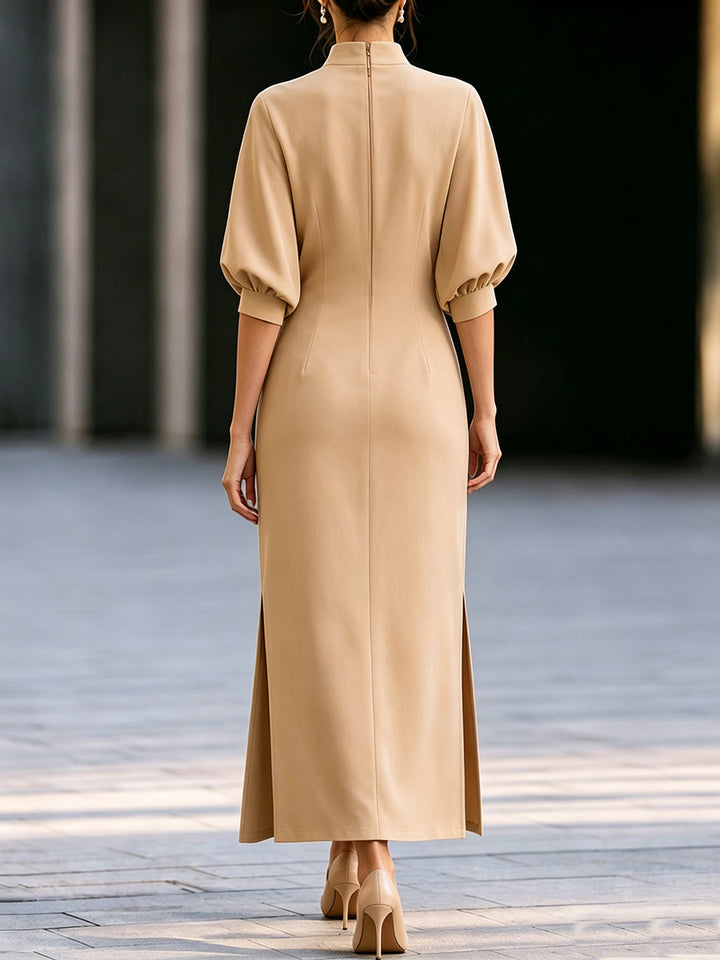 Stand Collar Batwing Sleeve Maxi Dress