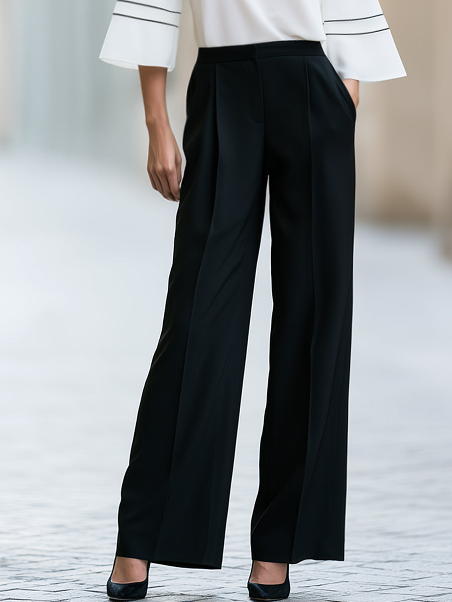Contrast Mesh Sleeve Blouse And Wide Leg Pants Set