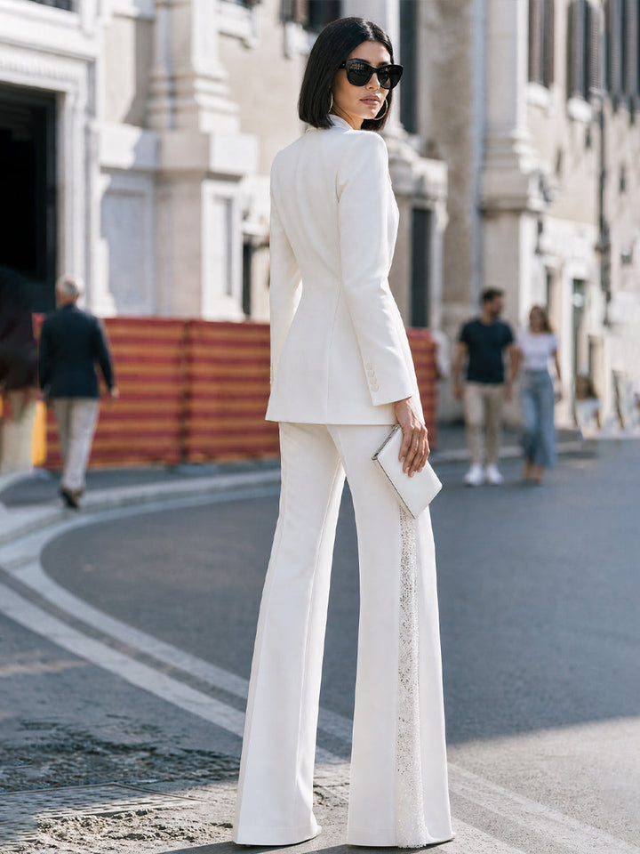 Lace-Panel Blazer And Flared Trouser Set