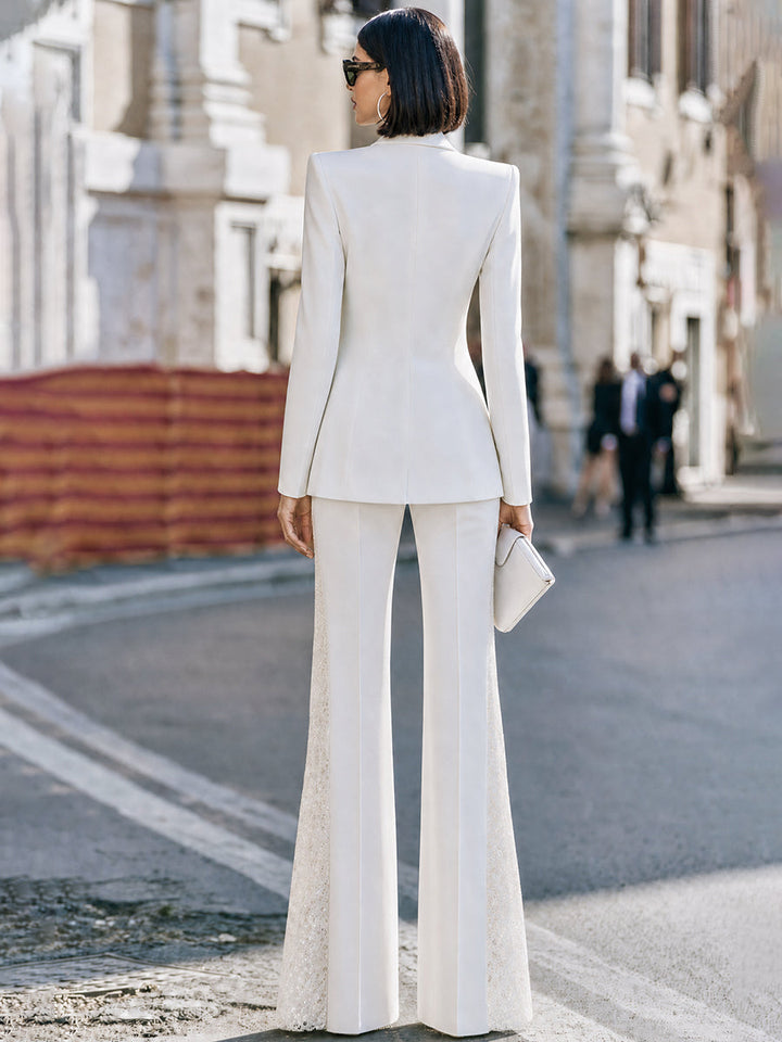 Lace-Panel Blazer And Flared Trouser Set