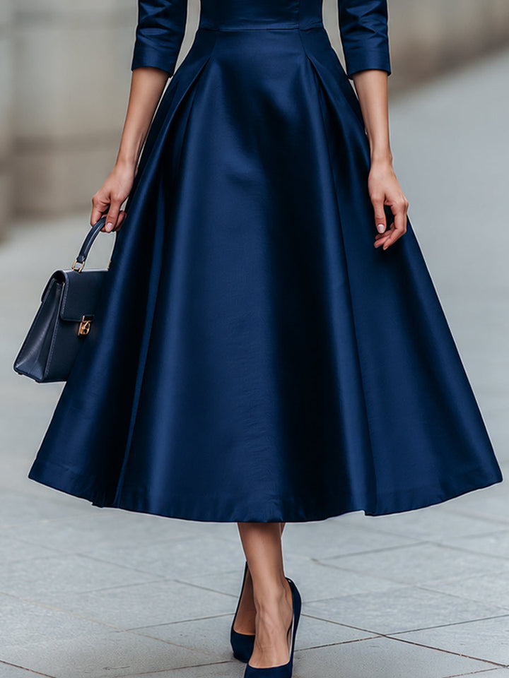 Folded Collar A-Line Midi Dress