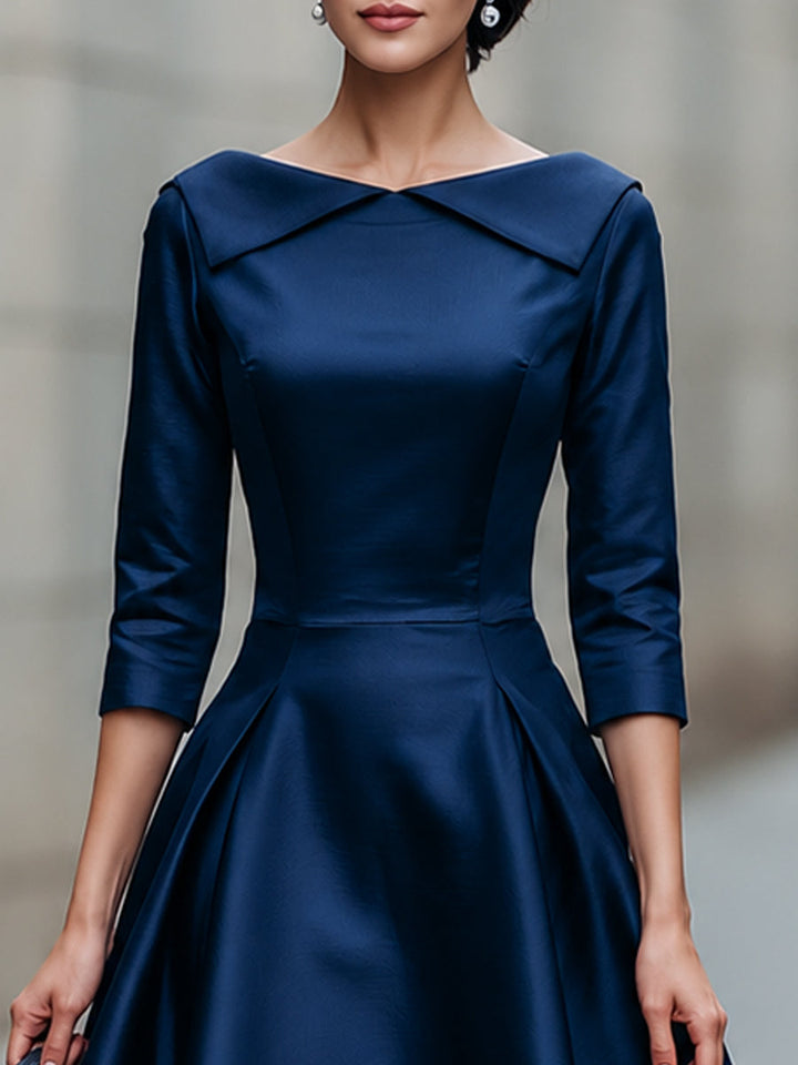 Folded Collar A-Line Midi Dress