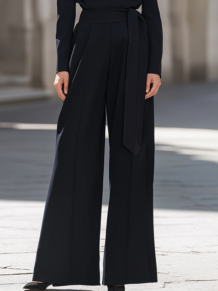 Mock-Neck Top & Wide-Leg Tie-Waist Trousers Two-Piece Set
