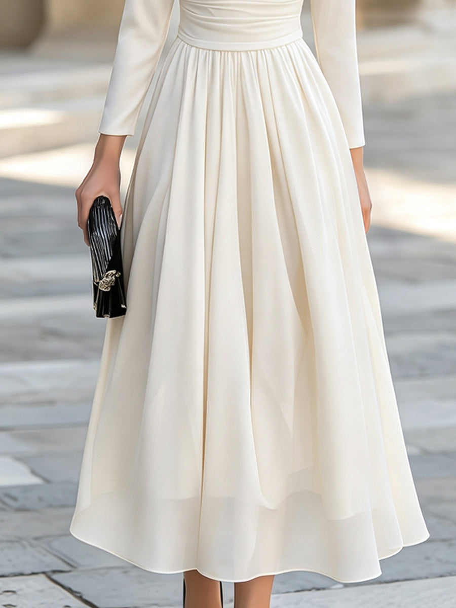 Off-Shoulder Draped Neckline A-Line Midi Dress