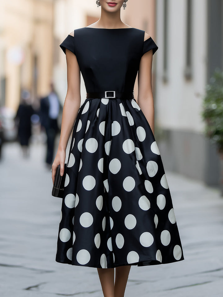 High-Waisted Polka-Dot Pleated Midi Skirt