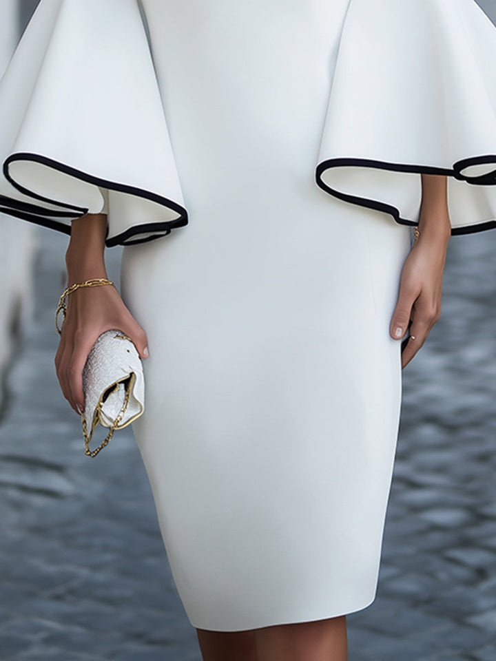 Bell-Sleeve Boat Neck Midi Dress