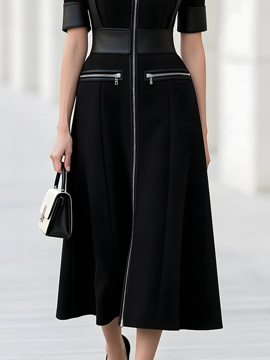 Zip Front Structured Midi Dress